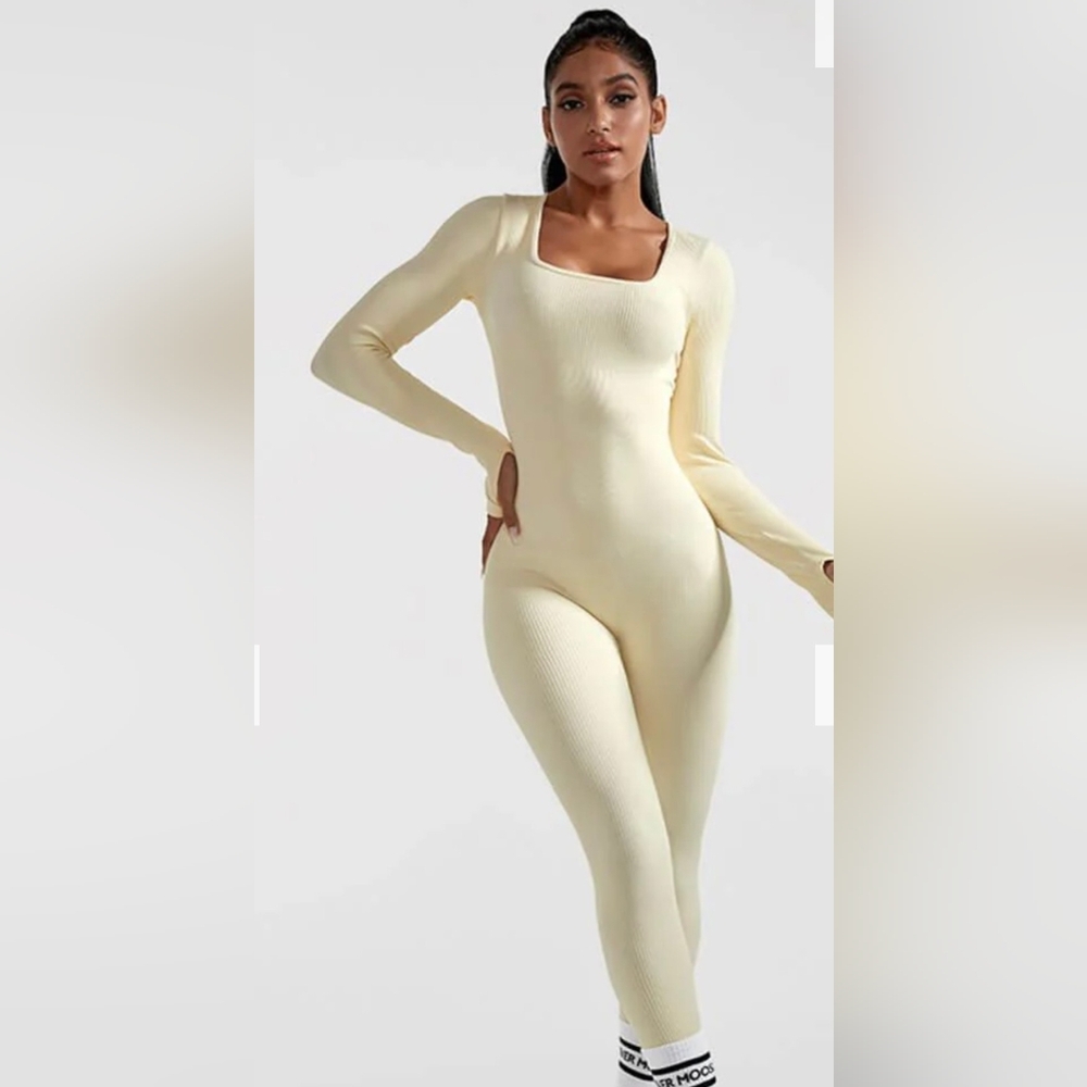 MOOSLOVER sz XS/Small? Full Body Suit Sleeveless Ribbed Square Neckline Cream
